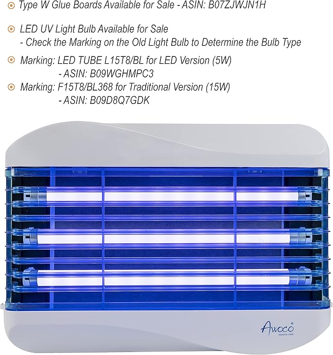 Awoco LED 15W 100V-240V Wall Mount Sticky Fly Trap Lamp with 3 LED UV Lights for Capturing Flies, Mosquitoes, Moths and Flying Insects (Fly Trap)