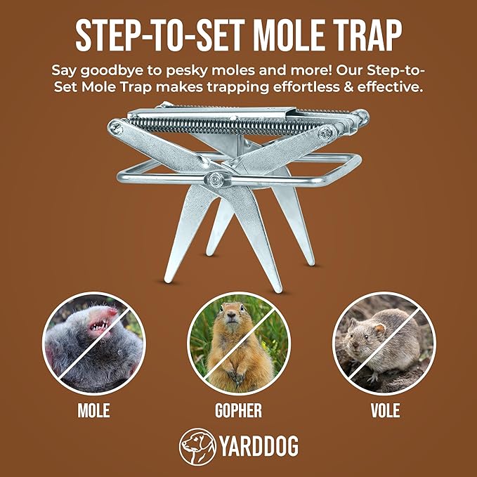 YARDDOG Mole Scissor Trap, Step-to-Set Ground Trap, Easy-to-Use Scissor Style Mole Eliminator, Multi-use Durable Steel Design for Lawns & Gardens, Commercial Grade, Silver, (2 Pack)