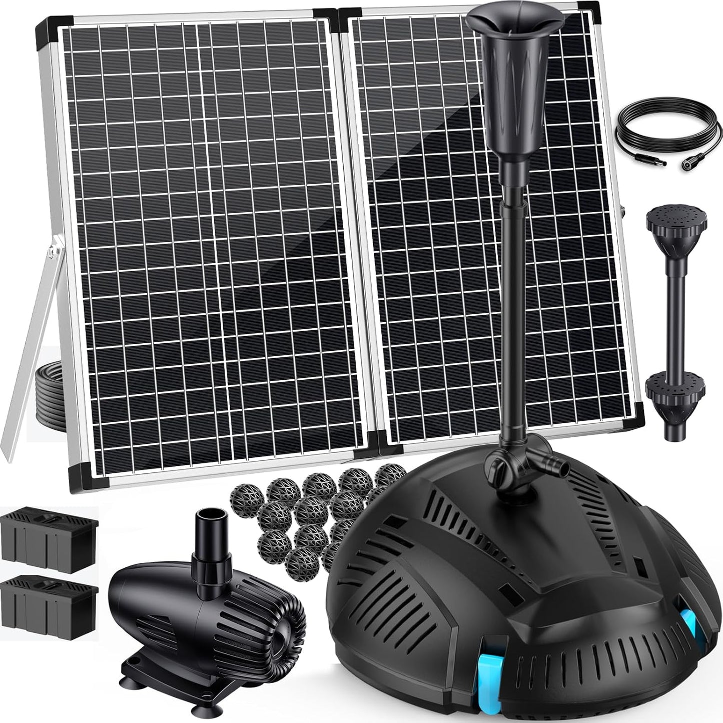 Antfraer 70W Solar Pond Filter with Water Pump, Solar Fountain Pump with Pond Filter with Water Shortage Protection, 17FT +10FT Cord For Fish Pond Garden Waterfall Clean & Clear