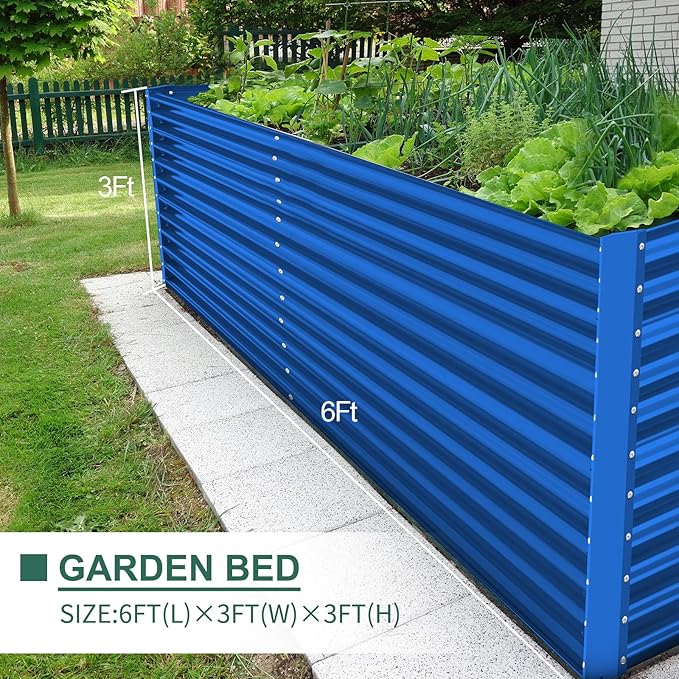 Land Guard 6x3x3ft Rectangular Galvanized Raised Garden Beds, Large-Capacity Metal Planter Box Outdoor, Durable Deep Raised Garden Bed 3ft Tall, Raised Beds for Gardening Vegetables, Royal Blue