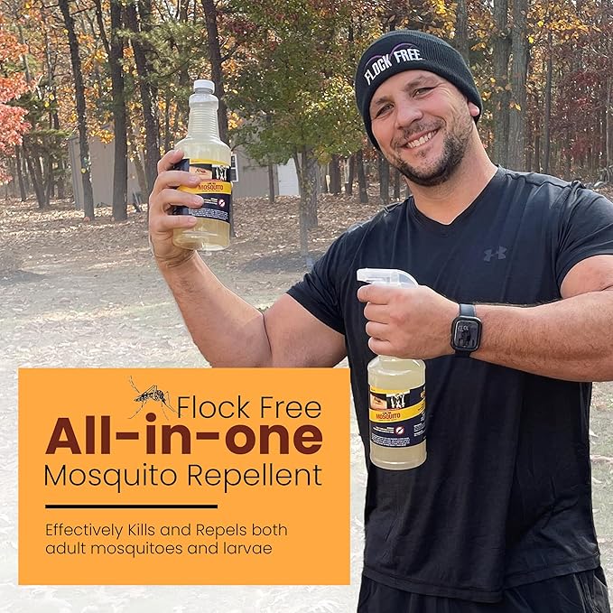 Natural Mosquito Control Spray Concentrate, Repels Mosquitoes, Ticks, Fleas, Flies, Gnats, and Chiggers Away. Makes up to 32 Gallons! (32 oz Concentrate)