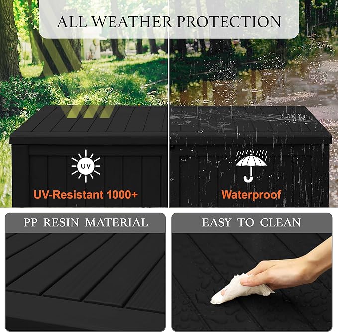 Heavy Duty Storage Box,180 Gallon Black Outdoor Storage Box is Made of Resin for Outdoor, Patio or Indoor Use.