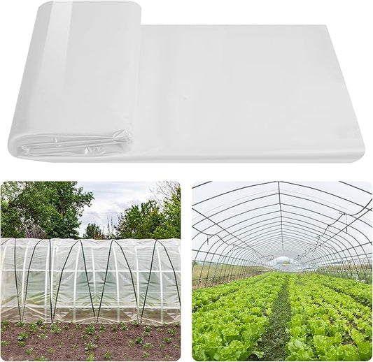 Greenhouse Film 25 x 40Ft Greenhouse Plastic Plant Covers Freeze Protection UV Resistant PE Clear Film for Plants Dust Proof Resist Cold Weather Heavy Rainfall Strong Winds