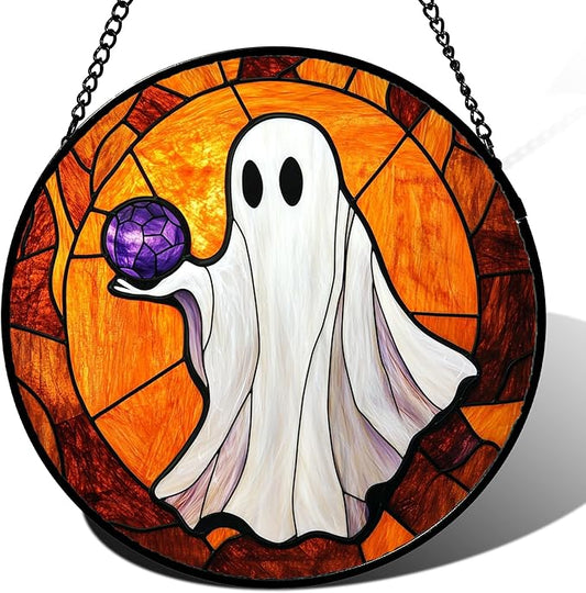 Stained Glass Window Hanging - Halloween Decorations Ghosts Vampire Suncatcher for Doors Garden Indoor Funny Spooky Sun Catchers Gothic Decor Horror Gifts for Women Men Friend 9.8 in