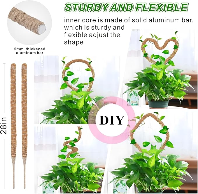 GUIDOT 2 Pack Moss Pole Monstera Plant Support with Repotting Mat, 28 Inch Plant Support Stakes, Plant Sticks Support Tall for Indoor Potted Climbing Plants, Pothos, Philodendron