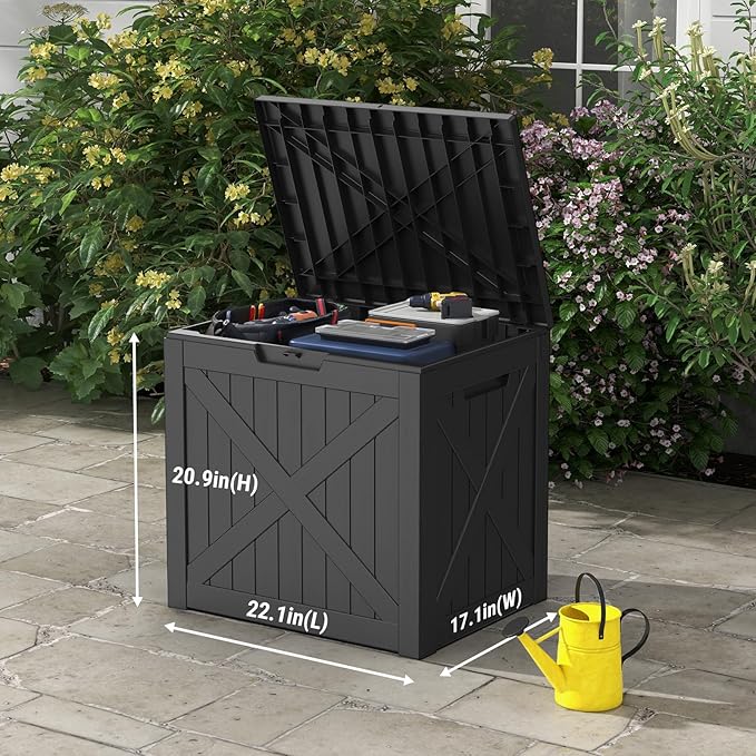 Mars Villa 31 Gallon Deck Box, Outdoor Storage Box Waterproof, Outside Resin Storage Bin for Outdoor Patio Furniture Cushions, Pool Supplies, Garden Tools, UV-Resistant and Weatherproof, Black Barn