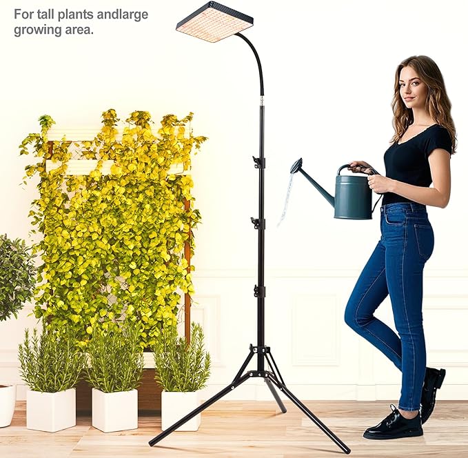 Grow Light with Stand and Timer, 25 Watt Power Home Plug Standing Tall Plant Light, Full Spectrum Grow Lights for Indoor Houseplants, Bonsai Tree, Seed Starting, 24"-64" Height Adjustable