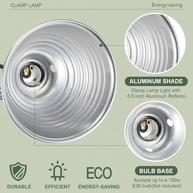 Macarrie 12 Pack Clamp Lamp Light with Aluminum Reflector, 6ft SPT-2 18awg Cord and Adjustable Stand Fixture E26 Socket, up to 150 Watt, No Bulb(8.5 Inch)