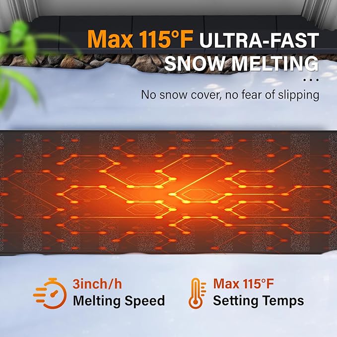 Heated Snow Melting Mats,13in x 6FT Heated Outdoor Mats for Winter Snow Removal,Snow and Ice Melting Mats for Proof and Sidewalks