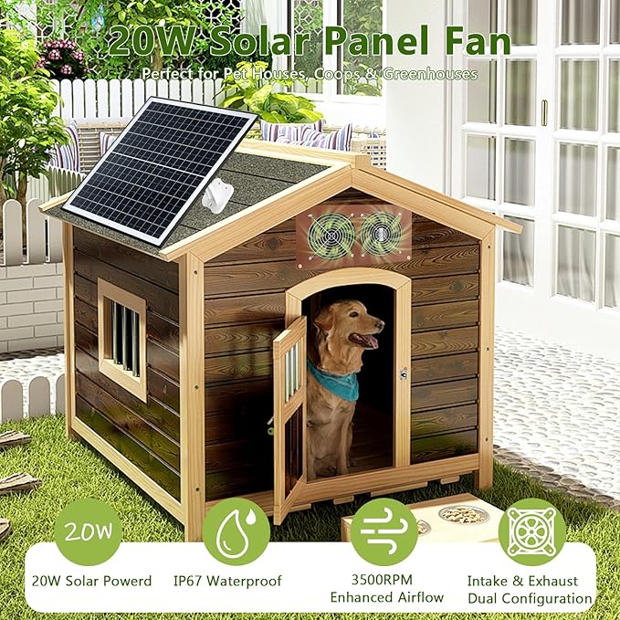 Zivif 20W Solar Panel Fan Kit, Dual 3500RPM Fans for Chicken Coop, Greenhouse, Shed, Intake & Exhaust, IP67 Waterproof, 360° Adjustable Mount, 8.8FT Cable