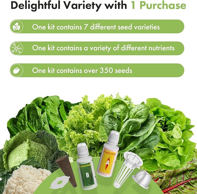 12 Pods Salad Greens Seed Pod Kit for AeroGarden, idoo Hydroponic Growing System Include American Fast Lettuce, Paris Island Lettuce, Cauliflower, Spinach, Buttercrunch Lettuce, 400+ Seeds