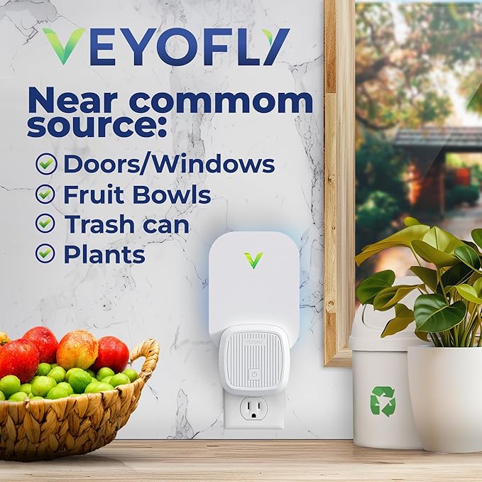 VEYOFLY Fly Trap Indoor, Fruit Fly Traps for Indoors, (4 Device + 12 Refills) Gnat Traps for House Indoor, Fly Catcher Indoor, Plug in Light Flying Insect Trap, Bug Light Killer, Fly Trap
