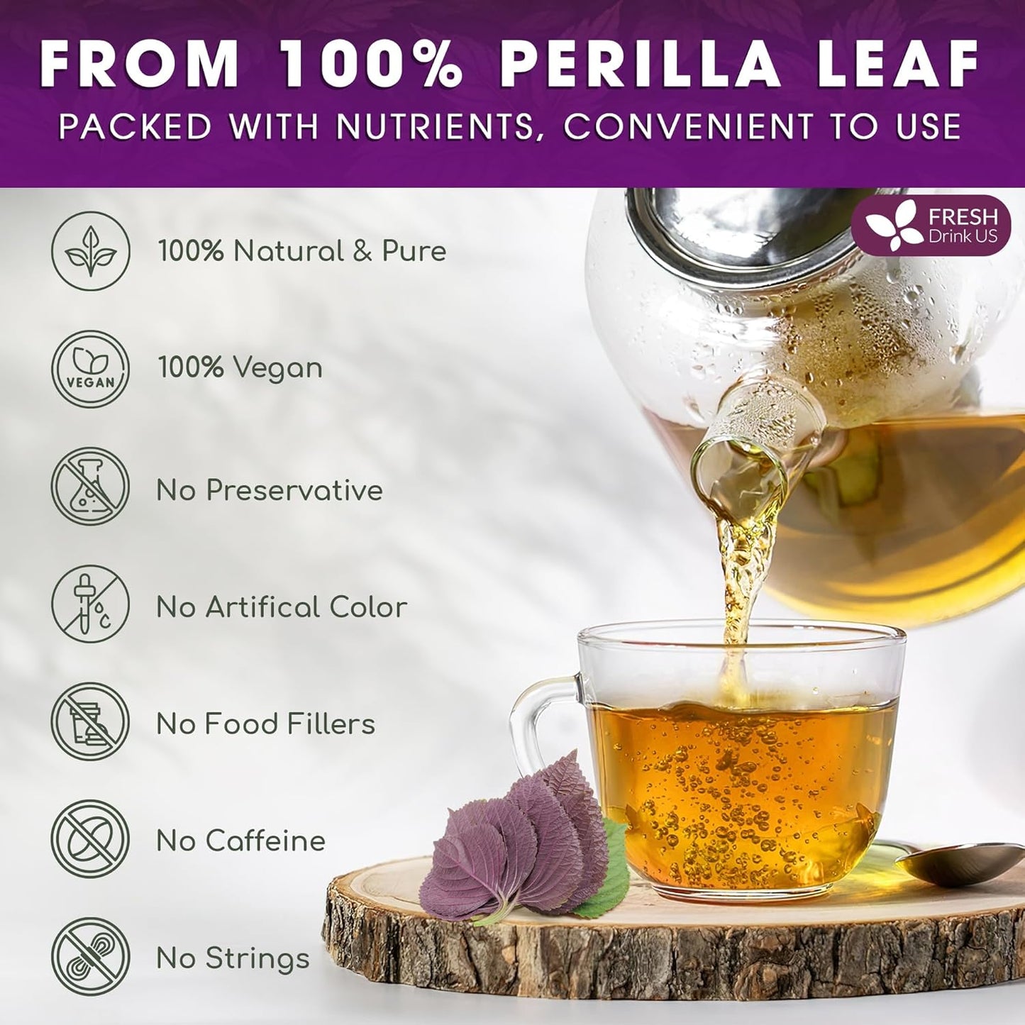 FreshDrinkUS, Premium Perilla Leaf Tea – 75 Tea Bags | 100% Pure Perilla Leaves | Caffeine-Free, Non-GMO, Natural Packaging | Herbal Tea Bags for Daily Enjoyment. Gluten-Free. Sugar-Free. Vegan