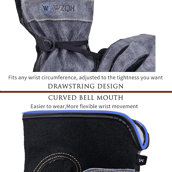 Leather Work Gloves for Men or Women. Small Glove for Gardening, Tig/Mig Welding, Construction, Chainsaw, Farm, Ranch, etc. Cowhide, Cotton Lined, Utility, Firm Grip, Durable. Grey-Black S