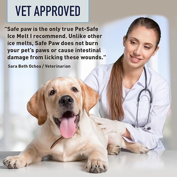 Safe Paw, Dog/Child/Plant Pet Safe Ice Melt with Traction Agent, 8lb, 100% Salt-Free/Chloride-Free, Non-Toxic, No Concrete Damage, Fast Acting, Lasts 3X Longer