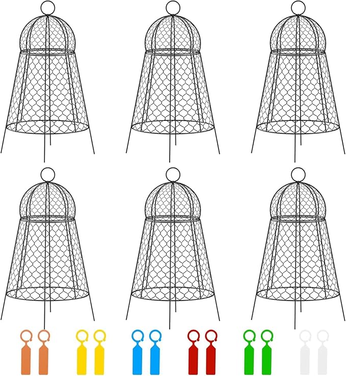 6pc Chicken Wire Plant Covers, Plant Protectors from Animals, Garden Cloches for Plants Outdoor, Extra Large 14”D x 22.8”H Non-Installation Plant Protect Cage.