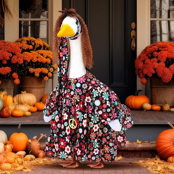 Outus Halloween Hippie Goose Outfits Funny Hippie Outfit for Porch Goose 23 Inch Holiday Lawn 70s Geese Cloth for Halloween Vintage 70s Parties Yard Garden Outdoor Decor
