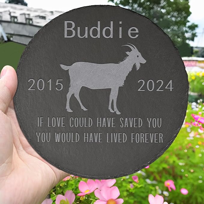 Goat Memorial Stone Goat Garden Statue - Goat Memorial Gifts - Goat Tombstone - Goat Loss Gift - Loss of Pet Goat - Round
