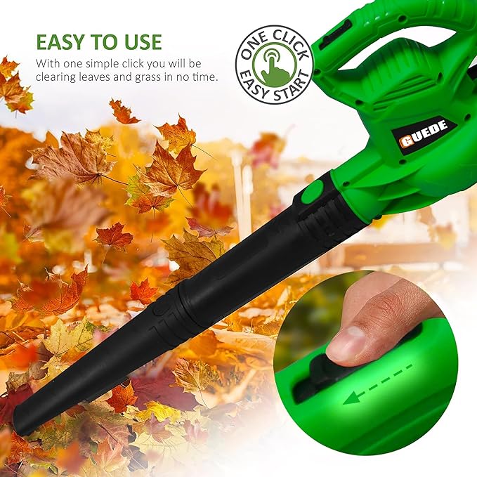 GUEDE Electric Leaf Blower, Corded 7 Amp, 155MPH Air Speed, Lightweight & Handheld for Lawn Care, Patio Cleaning, Leaves & Snow Blowing