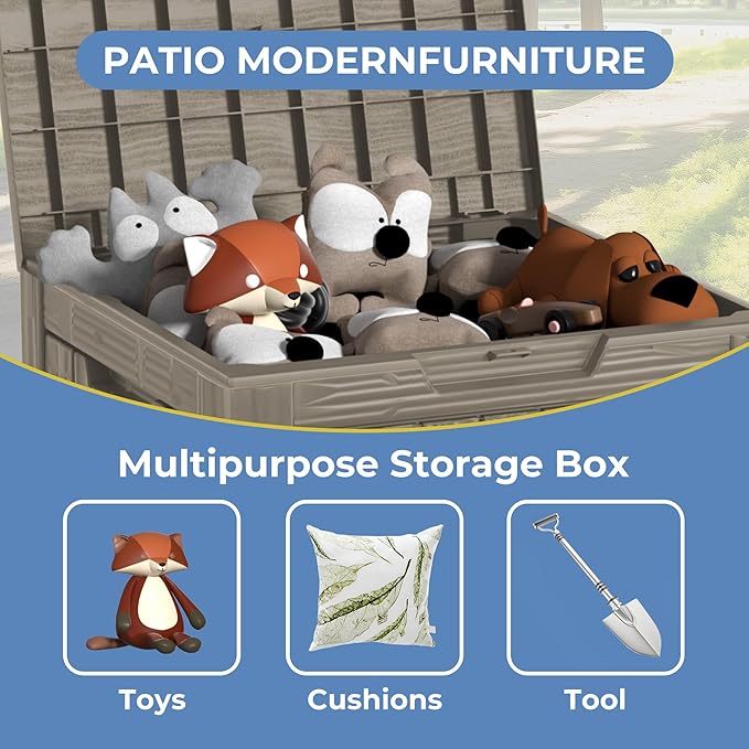 30GAL Brown Outdoor Deck Box with Lock Hole - Waterproof, SGS - Protected from UV, Ideal for Patio and Garden Storage, Can Double as a Comfortable Seat, Easy to Assemble