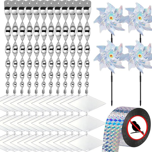 Bird Devices Outdoor Set, Bird Reflectors to Keep Birds, Bird Reflectors Shiny Wind Spinners, Reflective Pinwheels with Stakes, Keep Geese, Pigeon, Duck, Woodpecker Away
