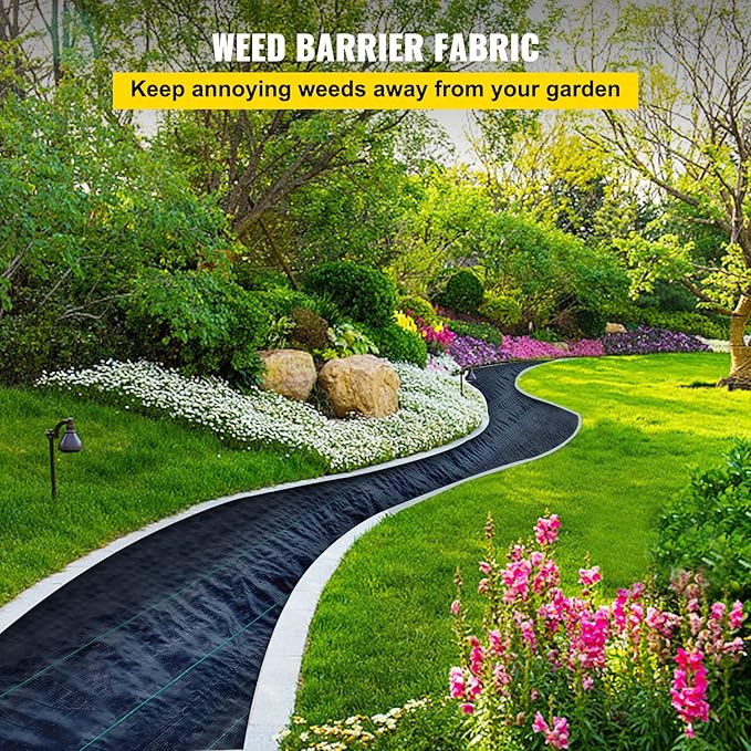 Happybuy Weed Barrier Landscape Fabric Heavy Duty, 4FTx250FT Geotextile Fabric, 5Oz Woven Weed Block Gardening Mat, Garden Weed Fabric, Good Permeability for Flower Bed, Driveway Fabric, Ground Cover