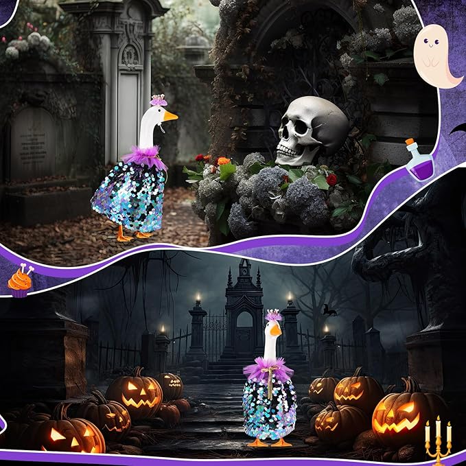 Princess Porch Goose Outfit Halloween Porch Goose Outfit Sparkly Rainbow Sequin Cape for 17" 23" Lawn Garden Yard Geese(Purple)