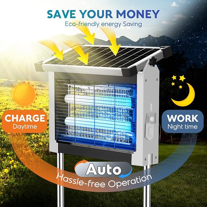 Solar Bug Zapper Outdoor, PhatroyYee Mosquito Zapper 4500V, Waterproof Portable Fly Zapper, Rechargeable Electric Mosquito Killer, Cordless Fly Insect Mosquitos Trap for Patio Yard Home Camping(White)