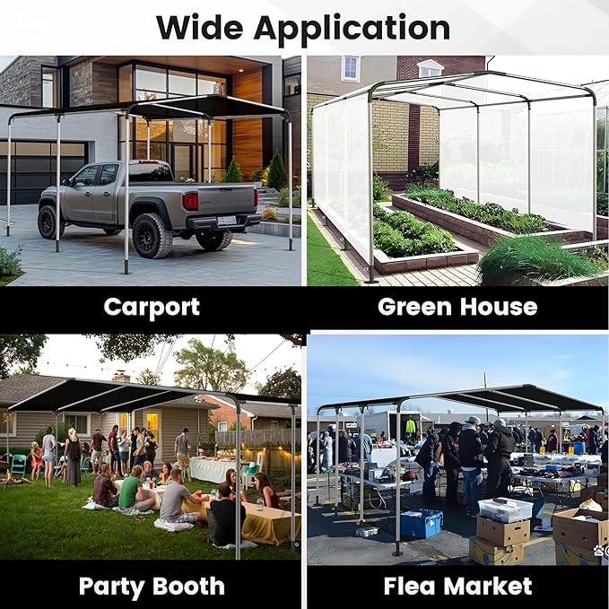 1 3/8'' Canopy Fittings for 6 Leg Carport Frame Parts, Black Canopy Pipe Fittings with Eye Bolts, Carport Frame Kit Low Peak Connectors with 156 Degree Angle(15Pcs)