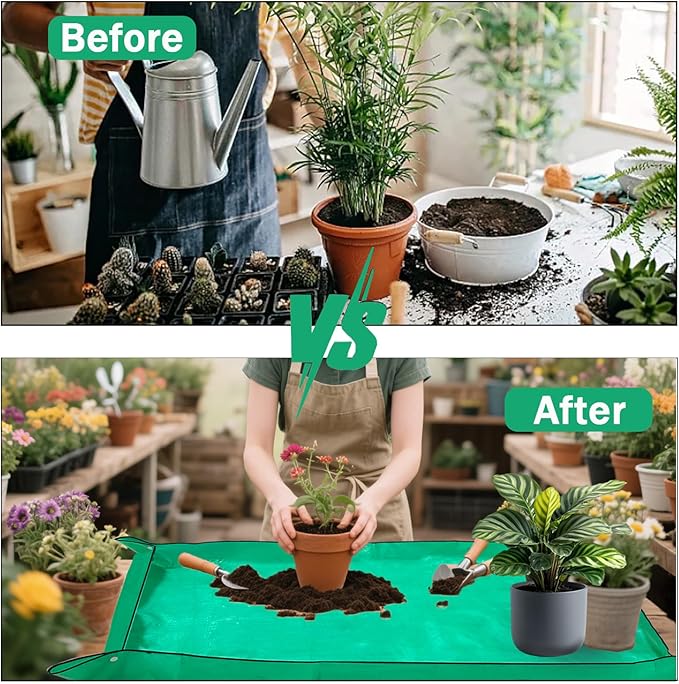 59" x 39" Extra Large Plant Repotting Mat, Foldable Large Repotting Mat for Indoor Plants, Transplanting Houseplants, Pot Out, Mix Soil and Mess Control, Gardening Gifts for Plant Lover(Green)
