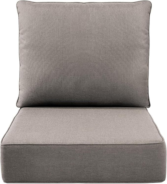 Luxury 6" Outdoor Cushions for Patio Furniture, 24x24x6 Thick Seat Cushion Set, Fade Resistant Couch Chair Replacement Cushions High Density Deep Wicker Chair Cushion with Removable Cover Gray