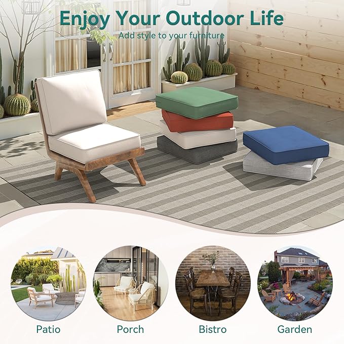 Outdoor Chair Cushions 23" x 24" x 4", Patio Deep Seat Replacement Cushions Set with Zippered Removable Cover, Weather-Resistant Olefin Fabric for Garden Chair Sofa Couch, Set of 3, Beige