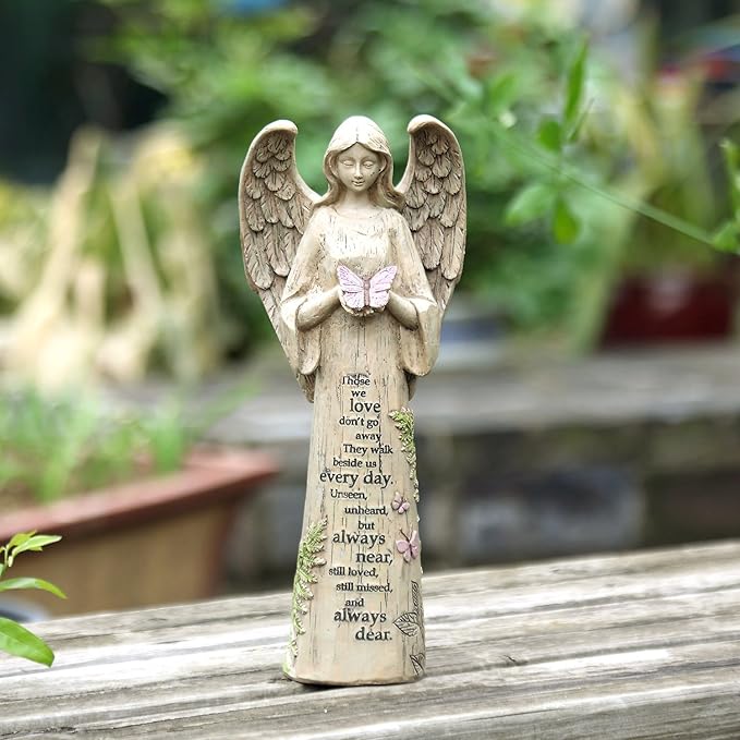 DUSVALLY 10" H Resin Angel Statue, Garden Figurine Outdoor Decoration Waterproof Sculpture for Yard Lawn Porch, Healing Gift