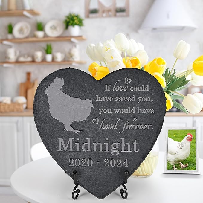 Chicken Memorial Stone Chicken Garden Statue - Chicken Memorial Gifts - Chicken Tombstone - Chicken Loss Gift - Loss of Pet Chicken - Heart
