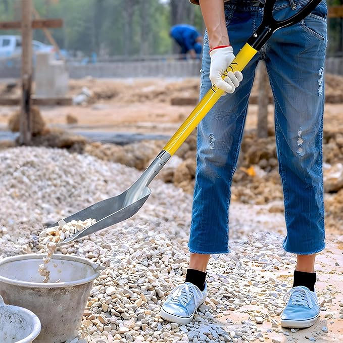 Plexon Metal Scoop Shovel 12" Blade - Aluminium Steel Snow Shovel for Driveway - Heavy Duty Snow Shovel for Car - Fiberglass Handle & Plastic D-Grip - Outdoor Garden Yard, 48" Length