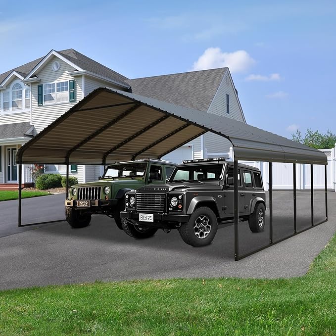 20x20 FT Black Carport Canopy Heavy Duty RV Metal Carports Kits for Garage,Aluminum Car Ports with Steel Shelter Frame Cover for 2 Car or Boats