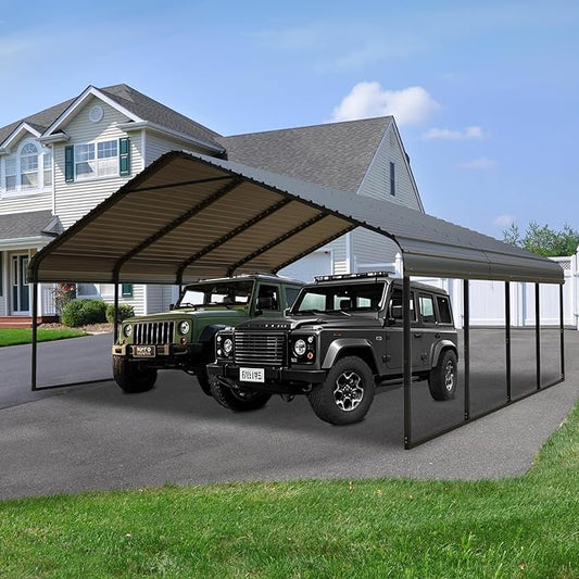 20x20 FT Black Carport Canopy Heavy Duty RV Metal Carports Kits for Garage,Aluminum Car Ports with Steel Shelter Frame Cover for 2 Car or Boats