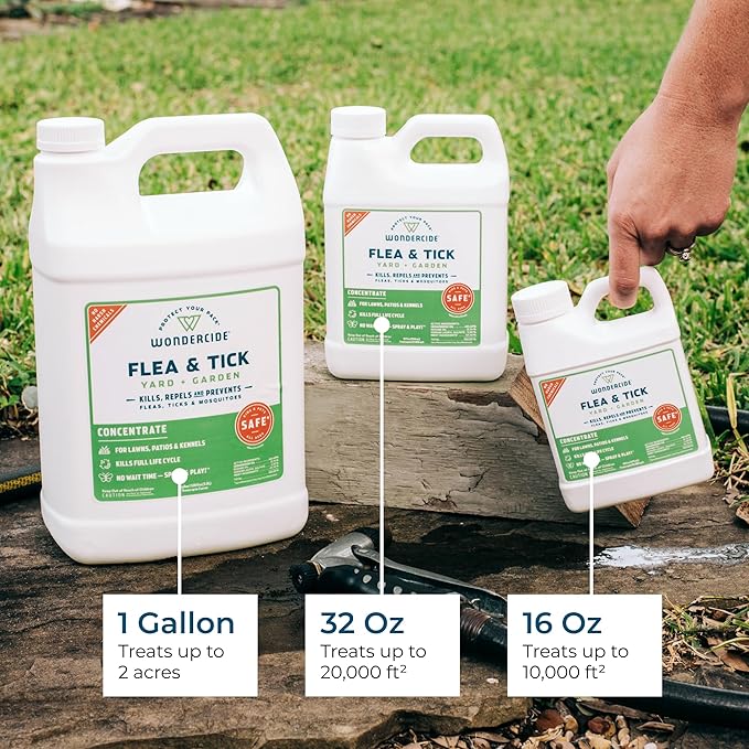 Wondercide - Flea and Tick Spray Concentrate for Yard and Garden with Natural Essential Oils – Kill, Control, Prevent, Fleas, Ticks, Mosquitoes and Insects - Safe Around Pets, Plants, Kids - 32 oz