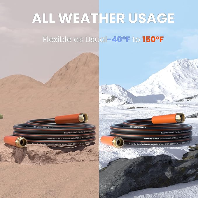 Giraffe Tools Garden Hose 25ft x 3/4", Heavy Duty Water Hose, Flexible, Hybrid Lightweight Hose with Swivel Handle, Male to Female Fittings, Burst 600 PSI