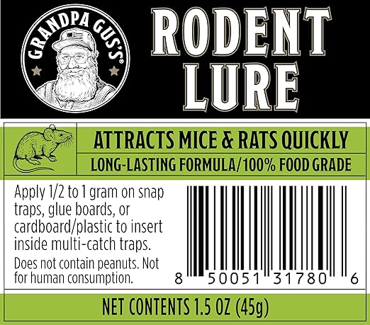 Grandpa Gus’s Food Grade Rodent Lure for Mouse & Rat Traps, Natural Bait Attractant, Non-Toxic & Safe, Compatible with Snap Traps & Glue Boards, Easy Syringe Application, 1.5 oz (Pack of 1)