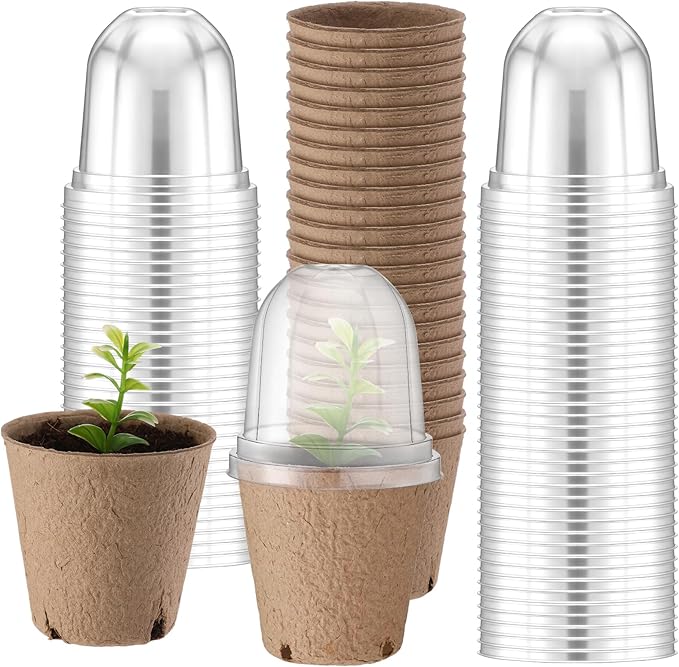 48 Pcs 3. 2 Inch Nursery Pots with Humidity Dome, Plant Seeding Starter Peat Pots for Planting, Flower Germination, Herbs and Vegetable Saplings, Indoor Outdoor Use