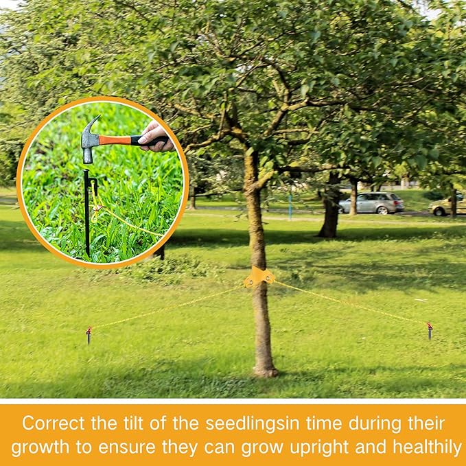 Sintuff 36 Pcs Heavy Duty Tree Stake Kits Stake and Support for Young Leaning Tree Anchor Straightening Kit, 15.8'' Support Straps, 11.8'' Steel Stakes, 13.12ft Rope(Yellow)