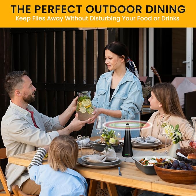 BUGGOFF White Fly & Flying Insect Repellent Fan with Twin Blades, Table top & Hangable, Battery Powered or 5V Plug in, Batteries NOT Included. Safe Blades with Auto Stop. (1 Pack)