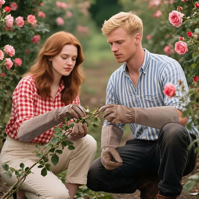 Leather Gardening Gloves – Goatskin Palm & Cowhide Cuff, Thorn-Resistant Long Garden Work Gloves for Men & Women(XL)