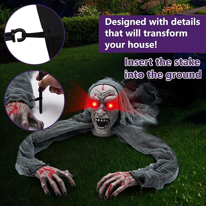 Halloween Light-Up Animated Zombie Groundbreaker with Creepy Sound for Halloween Outdoor,Lawn,Yard,Garden,Patio Decorations