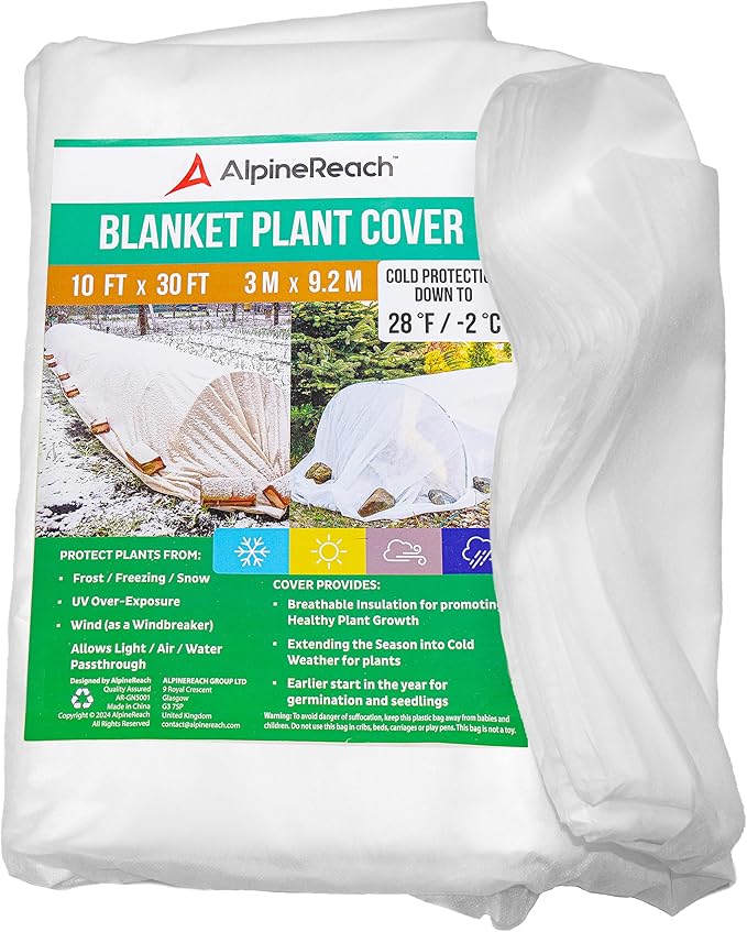 AlpineReach Plant Covers Frost & Sun Protection 10 x 30 ft - Thick 1.2 oz/yd² Freeze Blanket to Low 28 °F Temperatures Floating Row, Garden Fabric Material, Protect in Winter Cold, Gardening Down