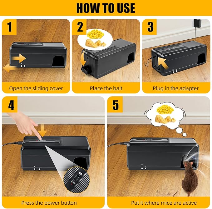 2 Pack Electric Mouse Trap for Indoor Use, High Voltage Reusable Zapper, No-Touch Disposal for Home, Kitchen, Restaurant & Commercial Rodent Killer