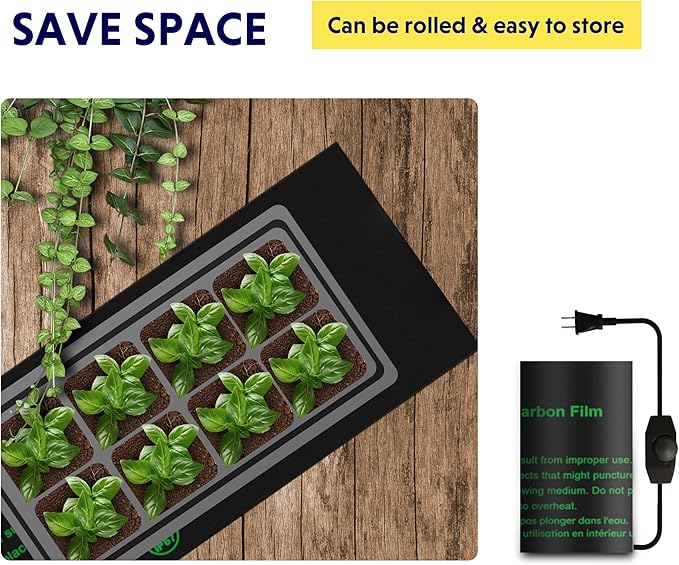 iPower Durable Seedling Heat Mat Warm 3" x 20" - 2 Pack with Temperature Adjustable Knob Hydroponic Heating Pad Waterproof for Seed Starting Greenhouse and Germination