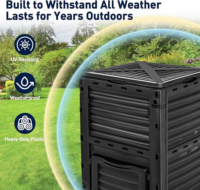 Yesker Outdoor Garden Compost Bin, 80 Gallon BPA-Free Large Capacity Composter for Backyard, Easy Assembly, Fast Fertile Soil Maker, Black