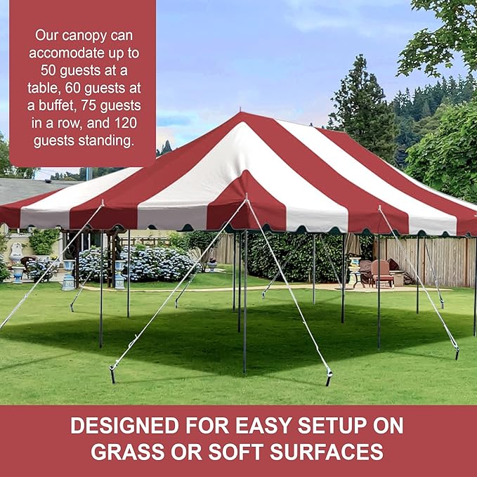 Party Tents Direct 20'x 30' Weekender Canopy Pole Tent with Sidewalls - Easy Up Canopy Tent with 120 Person Capacity - Outdoor Canopies for Parties, Weddings, and Events (Red/White)